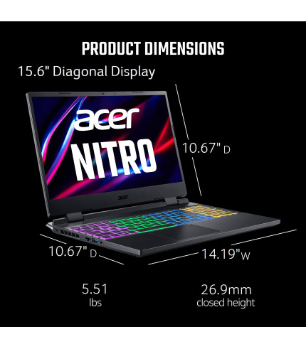 Acer Nitro 5 Gaming Laptop | Intel 12th Gen i7-12650H | NVIDIA GeForce RTX 4060 Laptop GPU | 15.6 FHD 144Hz IPS Display | 16GB DDR5 | 1TB Gen 4 SSD | Killer Wi-Fi 6 | RGB Backlit KB | AN515-58-781P 