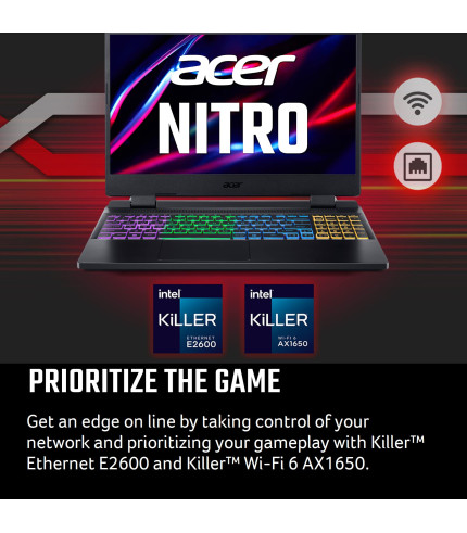 Acer Nitro 5 Gaming Laptop | Intel 12th Gen i7-12650H | NVIDIA GeForce RTX 4060 Laptop GPU | 15.6 FHD 144Hz IPS Display | 16GB DDR5 | 1TB Gen 4 SSD | Killer Wi-Fi 6 | RGB Backlit KB | AN515-58-781P 