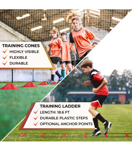 Soccer Goals for Backyard - Portable Soccer Goals Set of 2 with Pump, Cones, Training Ladder, Size 4 Ball and Carry Bag - 6FT x 4FT Soccer Nets, Durable Soccer Equipment for Kids and Adults 